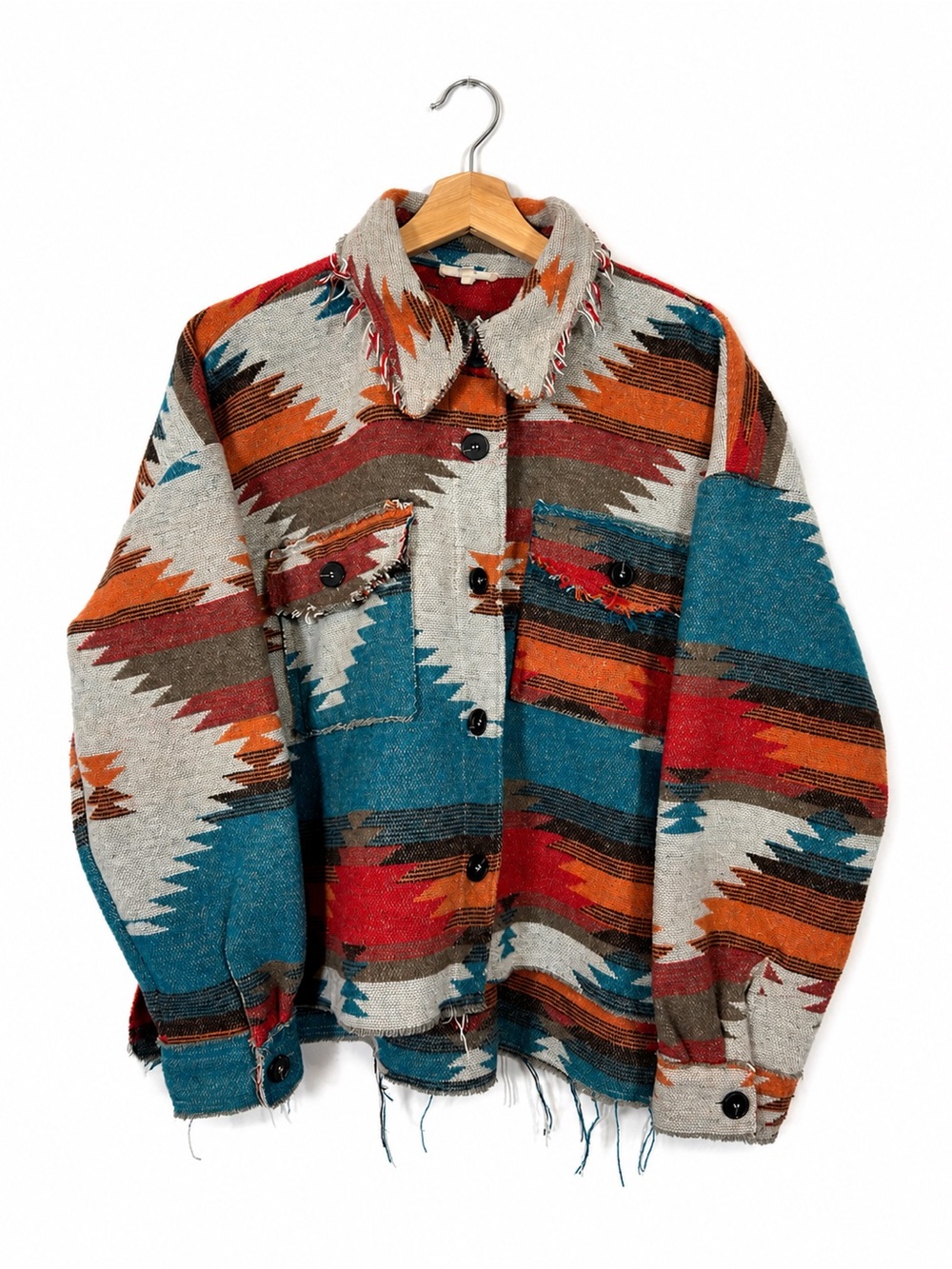 La Miel Women's Southwestern Jacket Shacket Fringe Size M Aztec Boho Festival